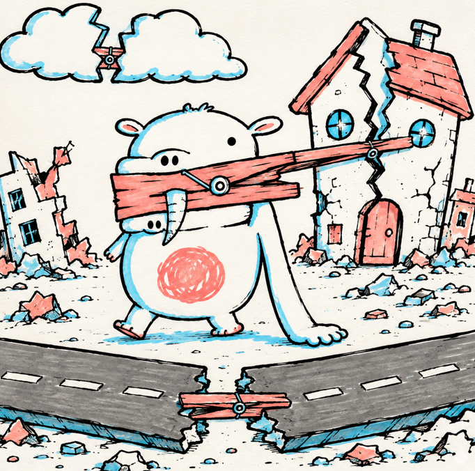 MEEKS walking near a cracked road